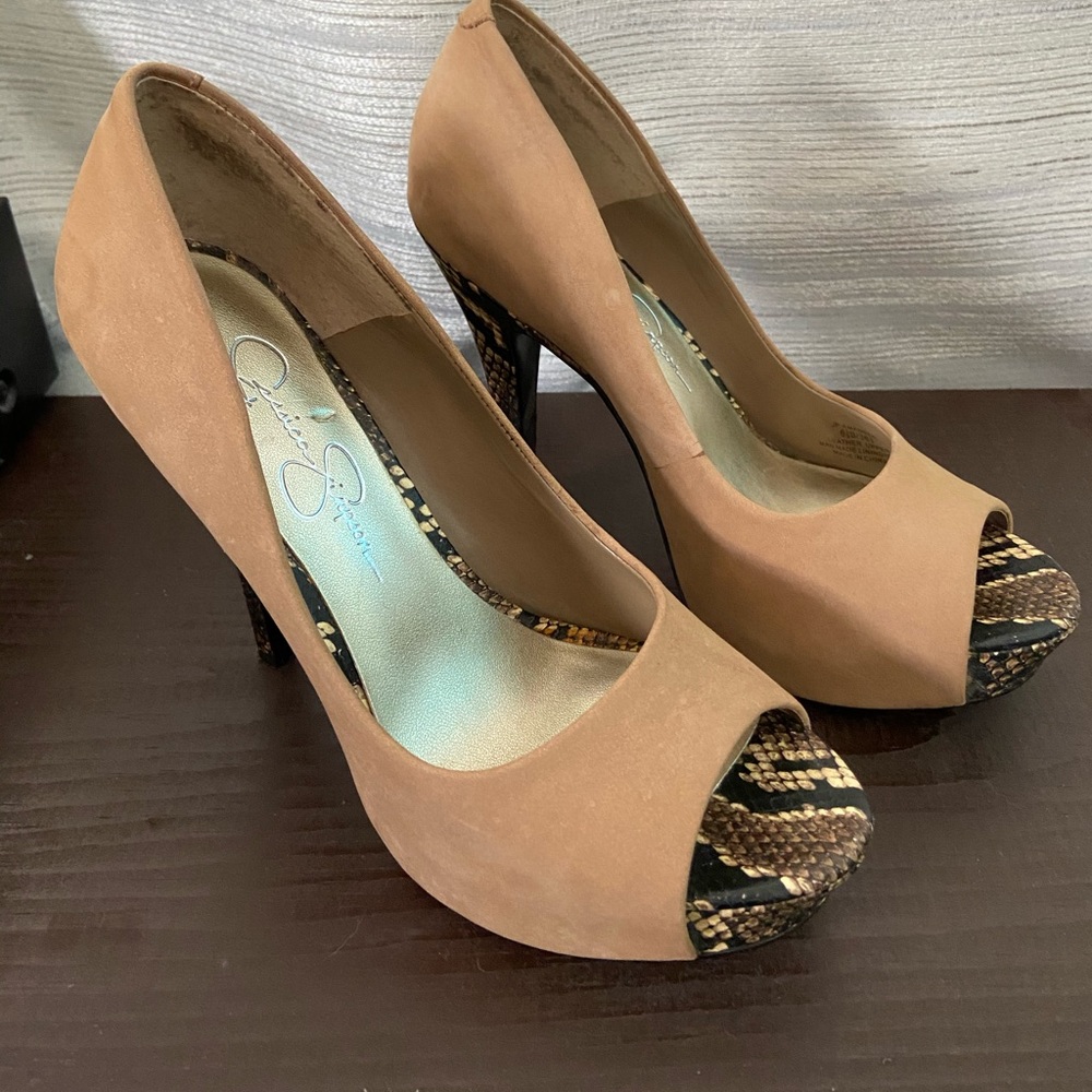 Jessica Simpson Tan Peep Toe Heels